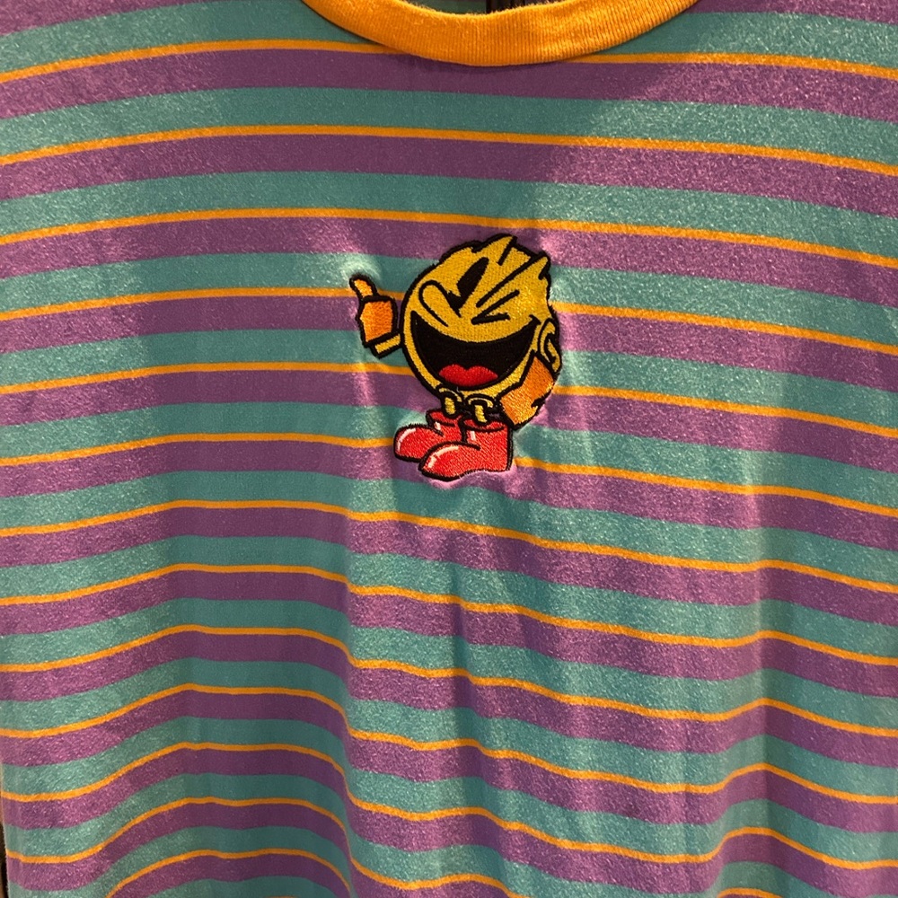 Pac-Man Striped Short Sleeve Tee - Teal, Purple & Yellow Accent